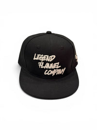LEGEND LIGHTNING FLAT BILL HAT BLACK WITH WHITE EMBROIDERY