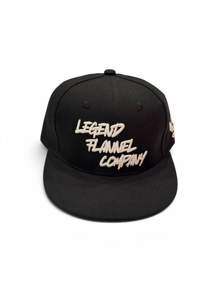 LEGEND LIGHTNING FLAT BILL HAT BLACK WITH WHITE EMBROIDERY