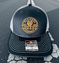 LEGEND ORANGE LOGO TWO TONE BLACK WITH GREY MESH SNAP BACK CURVED BILL TRUCKER HAT