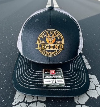 LEGEND ORANGE LOGO TWO TONE BLACK WITH GREY MESH SNAP BACK CURVED BILL TRUCKER HAT