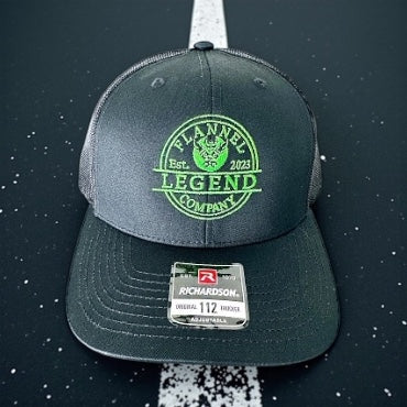 LEGEND BLACK WITH GREEN LOGO CURVED BILL  SNAP BACK TRUCKER HAT