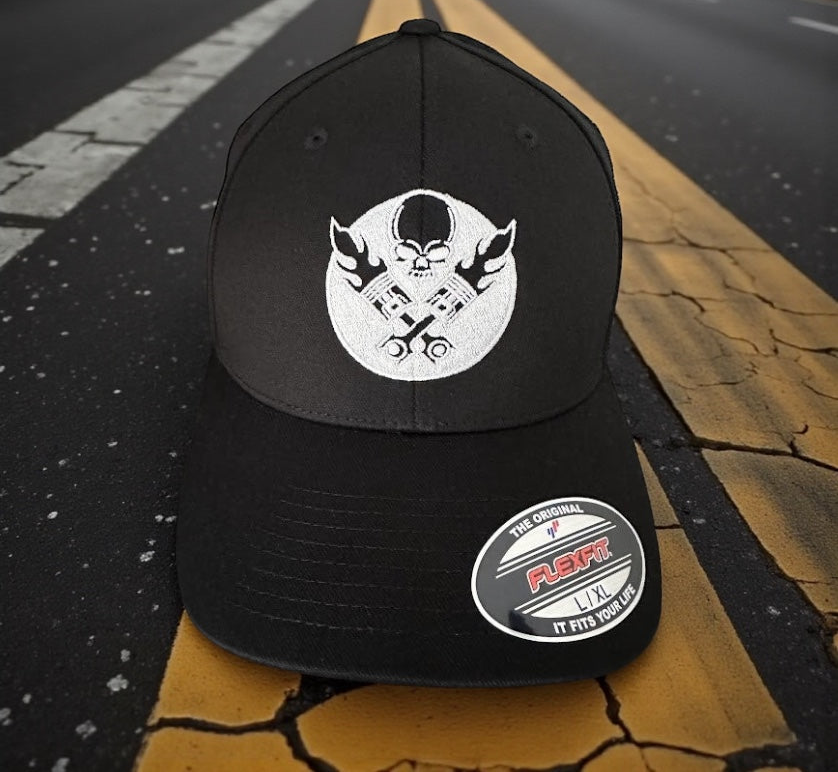 LEGEND FLEX FIT CURVED BILL HAT BLACK WITH WHITE LOGO