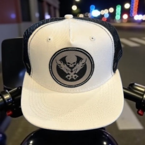 LEGEND WHITE/BLACK  PATCH FLAT BILL TRUCKER HAT