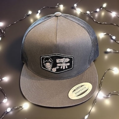 LEGEND MAD ELF PATCH TRUCKER FLATBILL HAT GRAY/BLACK SILVER LOG0