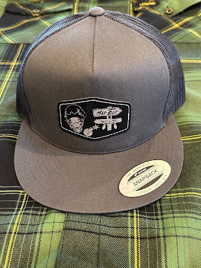 LEGEND MAD ELF PATCH TRUCKER FLATBILL HAT GRAY/BLACK SILVER LOG0
