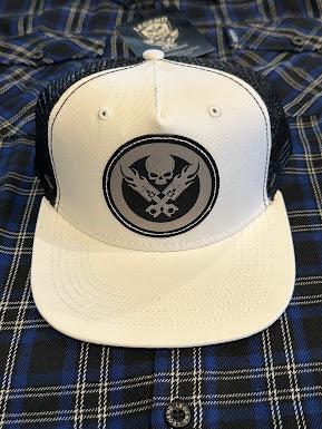 LEGEND WHITE/BLACK  PATCH FLAT BILL TRUCKER HAT