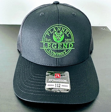 LEGEND BLACK WITH GREEN LOGO CURVED BILL  SNAP BACK TRUCKER HAT